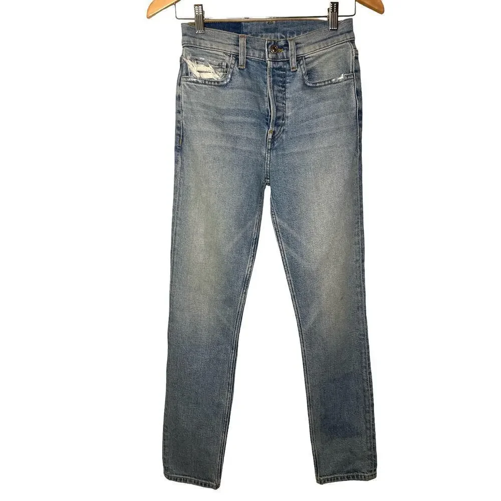 RE/DONE Women's 70s Ultra High Rise Stove Pipe Ankle Denim Jeans Sz 24 Blue NWT